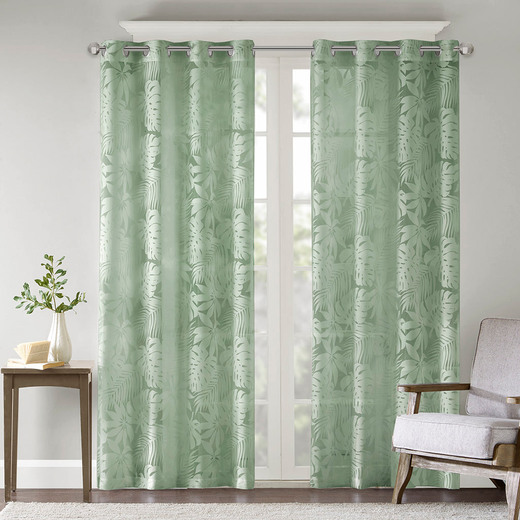 Leilani Palm Leaf Burnout Window Sheer - Sage Green