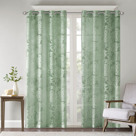 Leilani Palm Leaf Burnout Window Sheer - Sage Green