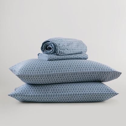 144 Thread Count Cotton Printed Sheets - Diamond Blue