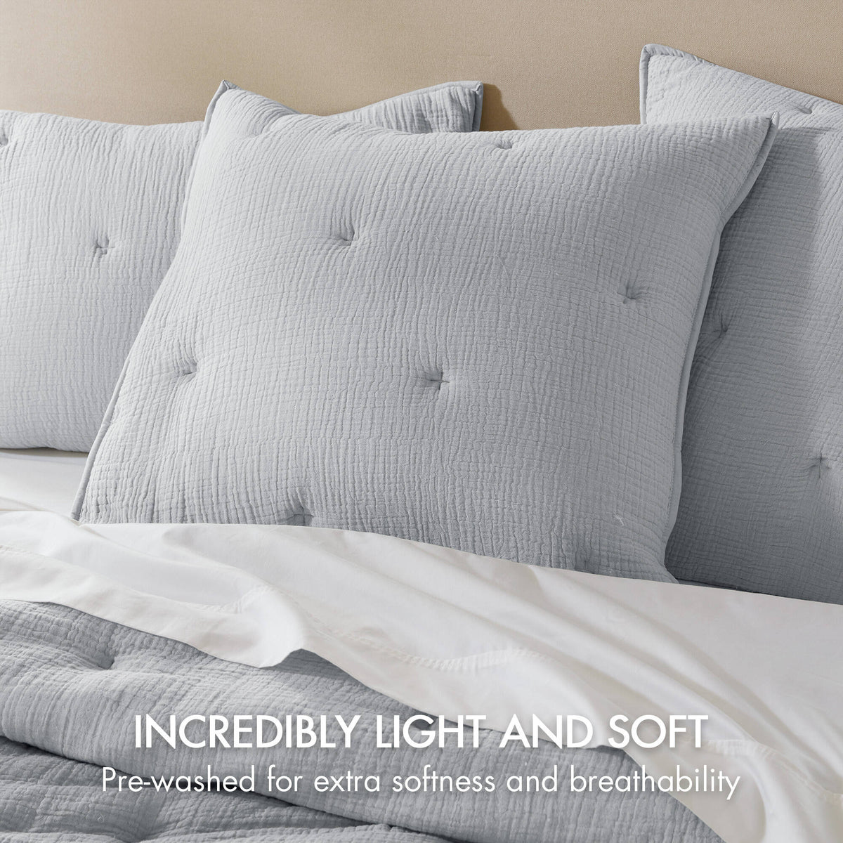Breeze cotton gauze embroidered Euro Sham - Blue