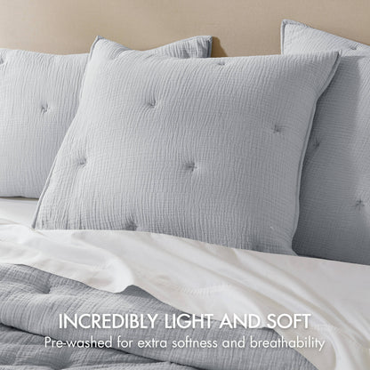 Breeze cotton gauze embroidered Euro Sham - Blue