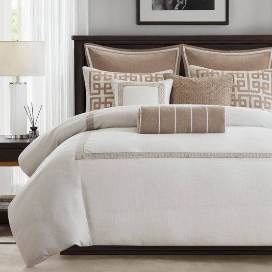 Jarvis Embroidery Oversized Duvet Style Comforter Set - Tan/Ivory