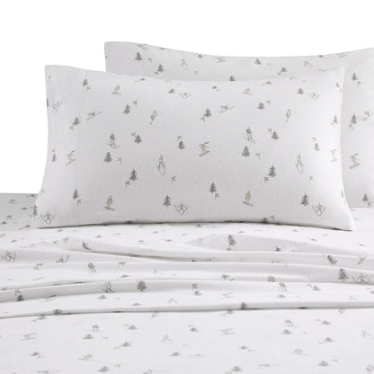 Cozy Cotton Flannel Printed Sheet Set - Gray Skiers