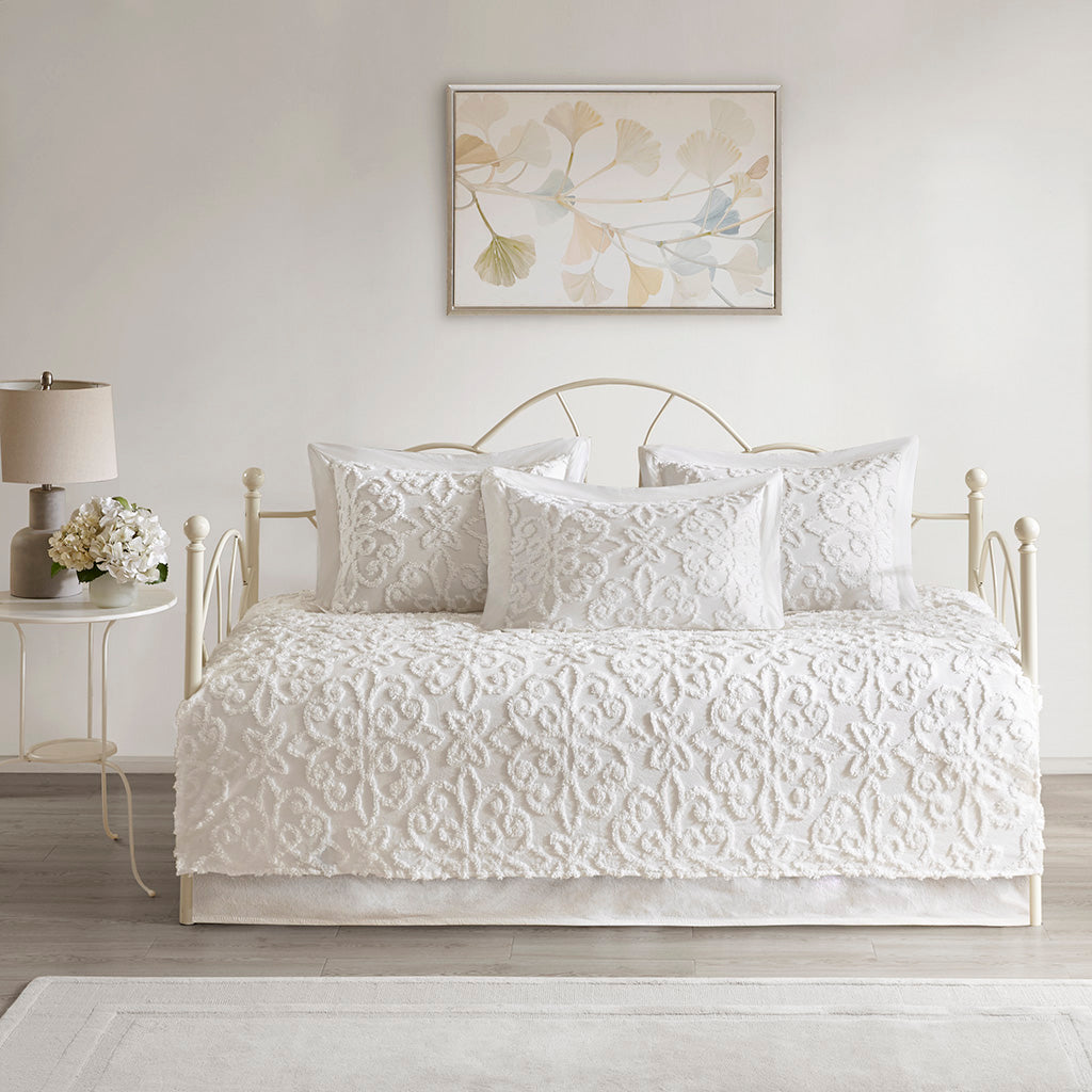 Sabrina 5 Piece Tufted Cotton Chenille Daybed Set - Off-White
