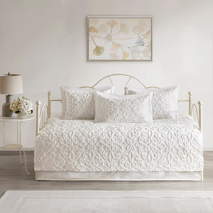 Sabrina 5 Piece Tufted Cotton Chenille Daybed Set - Off-White
