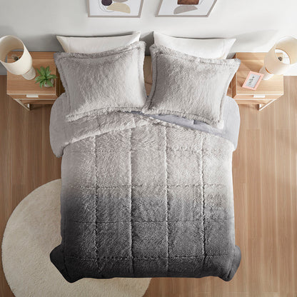 Brielle Ombre Shaggy Long Fur Comforter Mini Set - Grey