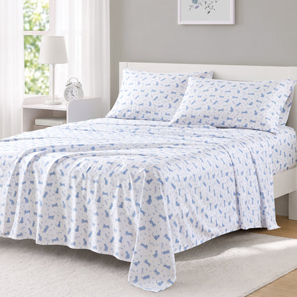 Printed Microfiber Sheet Set - Blue Cat