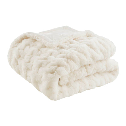 Ruched Fur Throw - Ivory