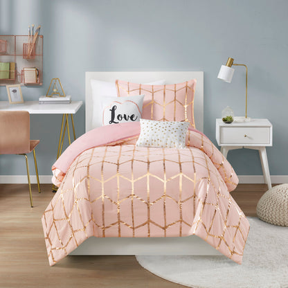 Raina Metallic Printed Comforter Set - Blush/Gold