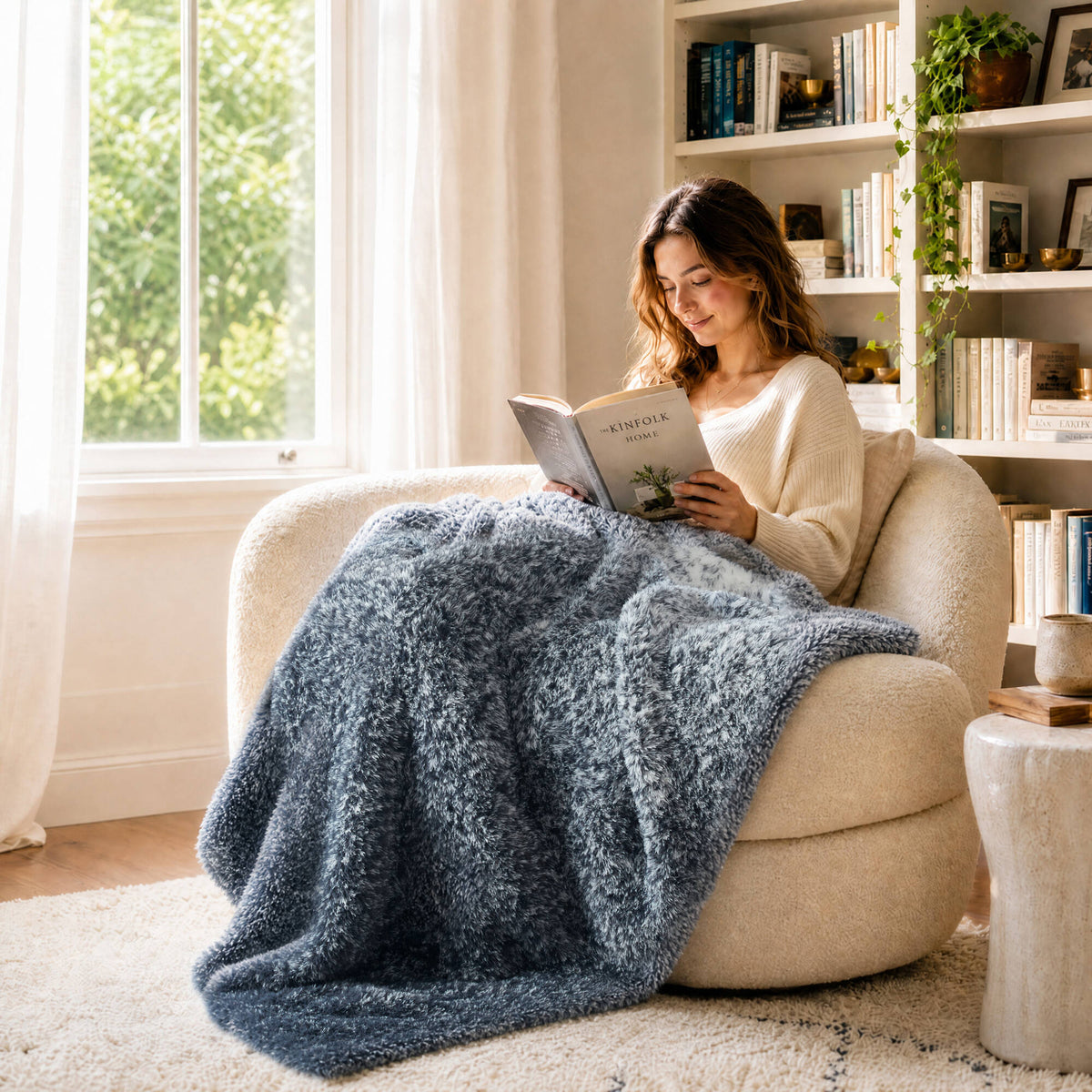 Ombre Knit Fur Throw - Blue Ombre