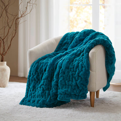 Ruched Fur Throw - Teal