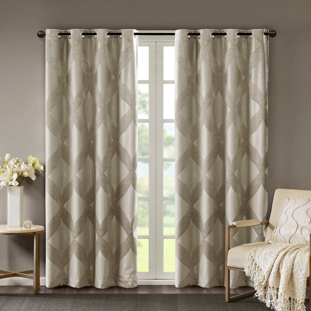 Bentley Ogee Knitted Jacquard Total Blackout Curtain Panel - Taupe