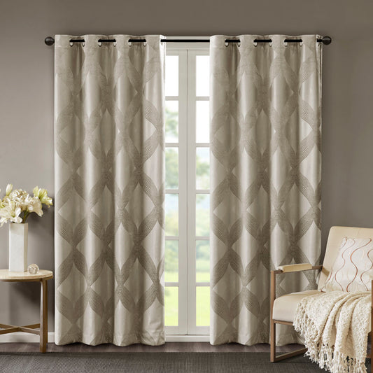Bentley Ogee Knitted Jacquard Total Blackout Curtain Panel - Taupe