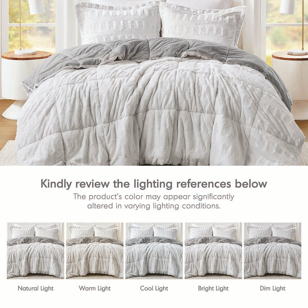 Gia Faux Fur Comforter Mini Set - Gray/White