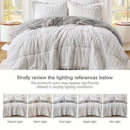 Gia Faux Fur Comforter Mini Set - Gray/White