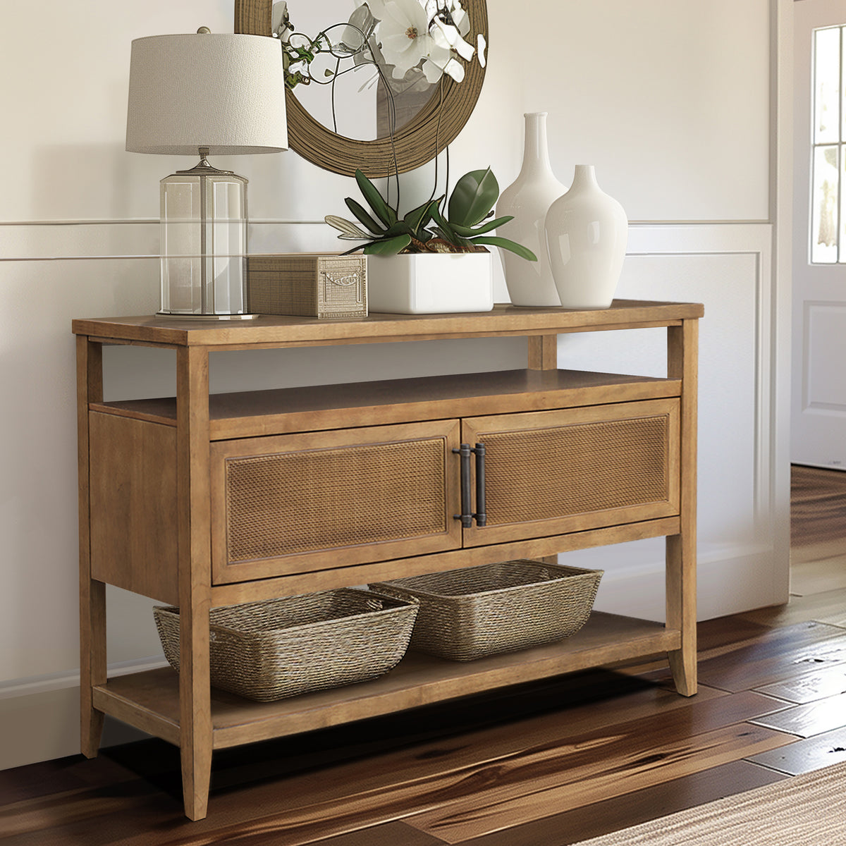 Naomi 2 Door Storage Console Table - Honey