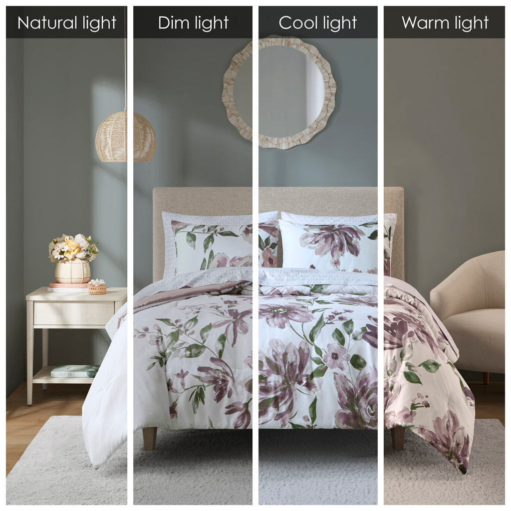 Alice Floral Comforter Set with Bed Sheets - Mauve