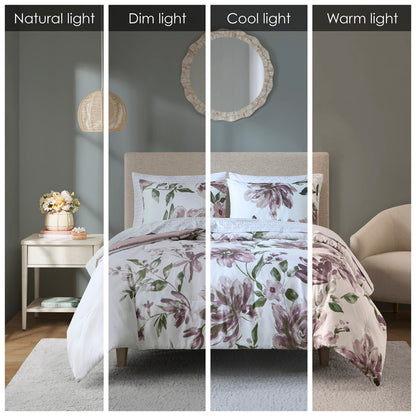 Alice Floral Comforter Set with Bed Sheets - Mauve