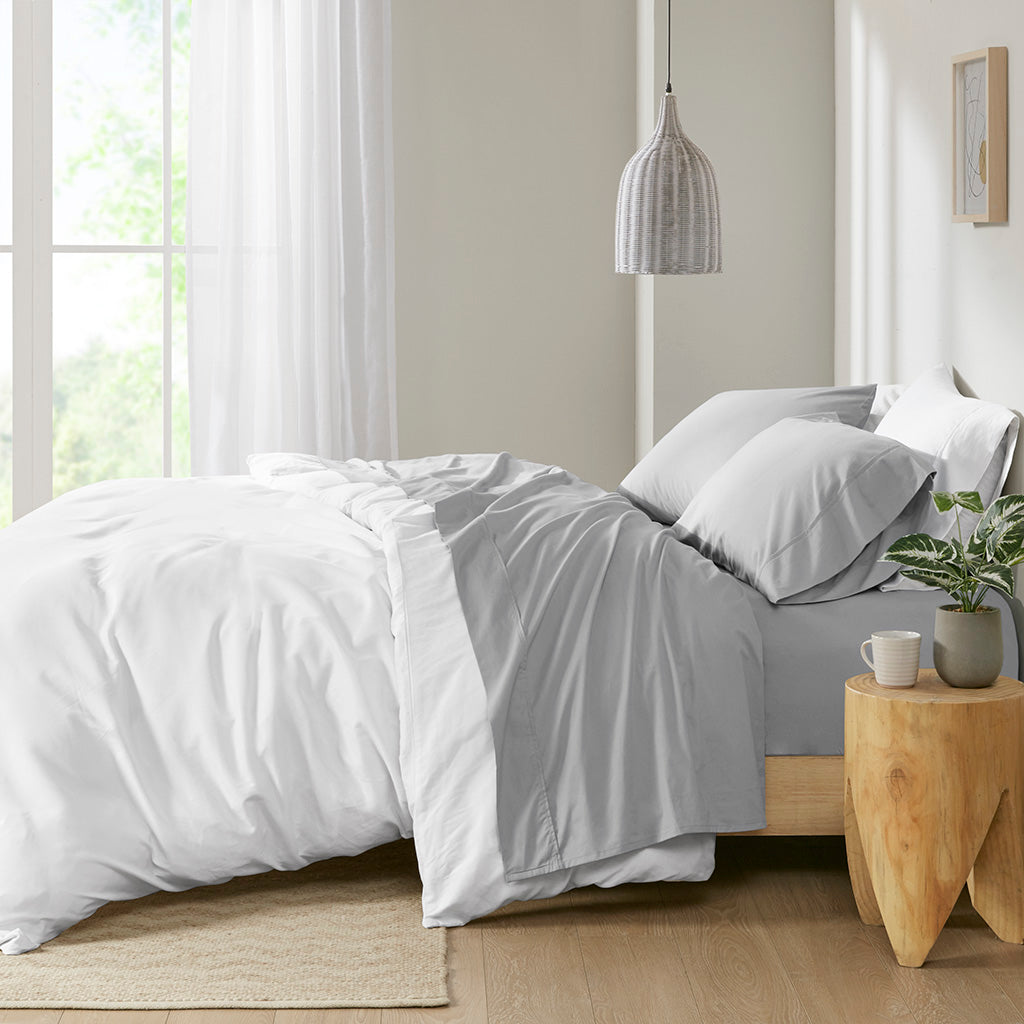 200 Thread Count Relaxed Cotton Percale Sheet Set - Grey