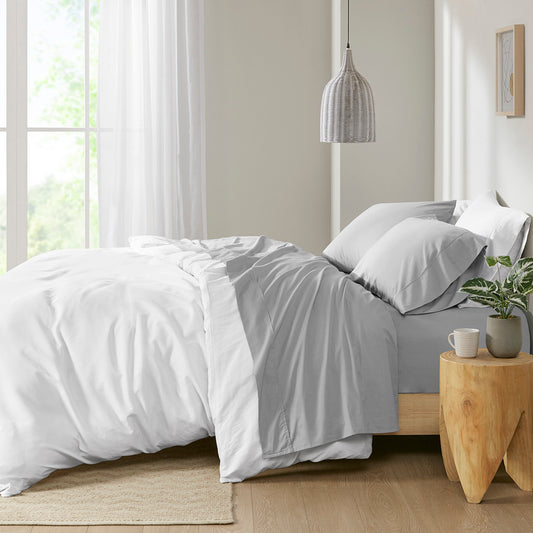 200 Thread Count Relaxed Cotton Percale Sheet Set - Grey