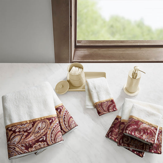 Aubrey 6 Piece Jacquard Towel Set - Burgundy