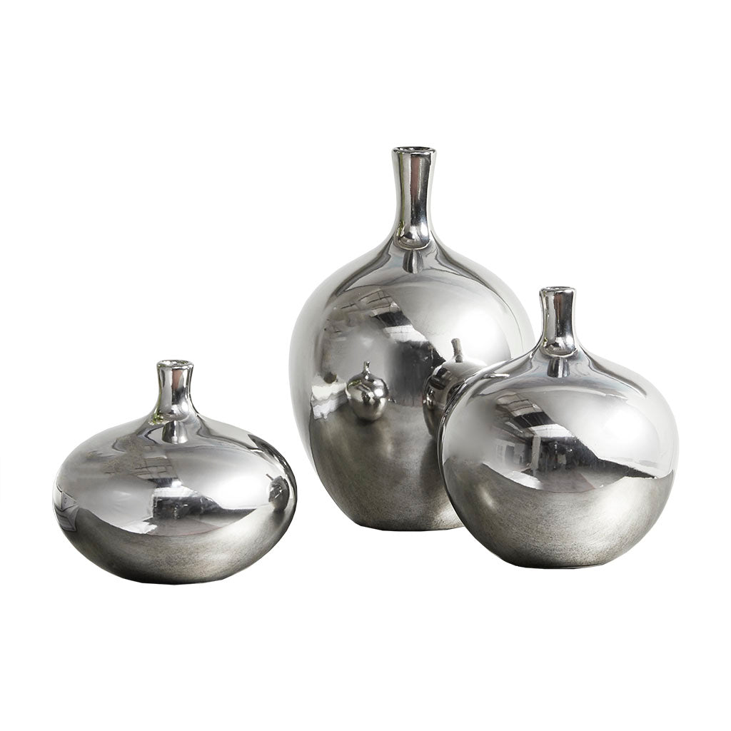 Ansen Mirrored Ceramic Decorative Vases 3-piece set - Silver