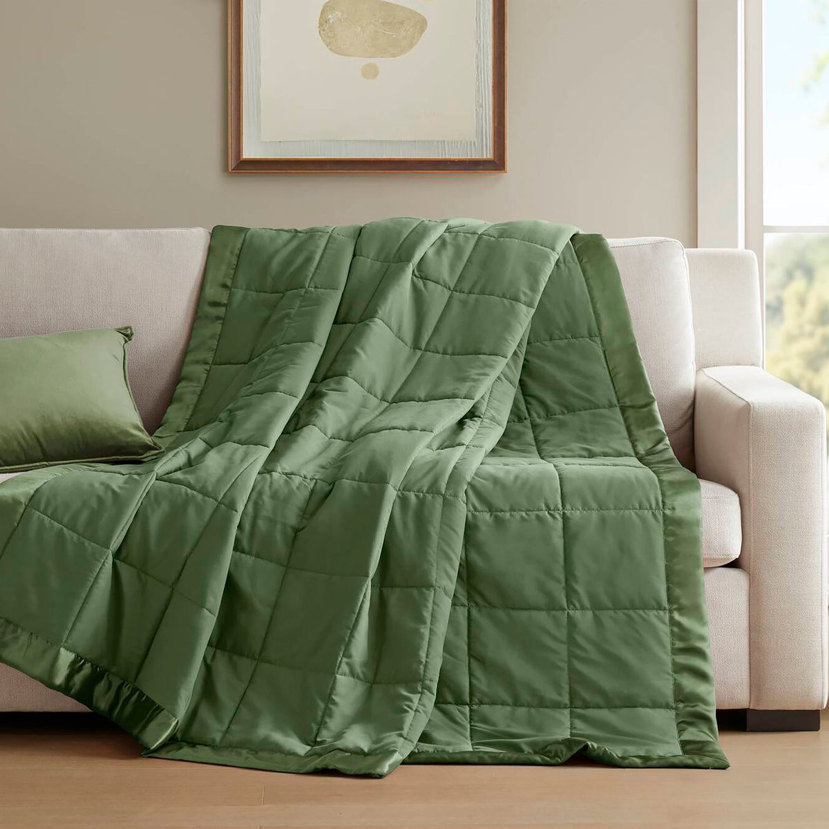 Windom Lightweight Down Alternative Blanket with Satin Trim - Green