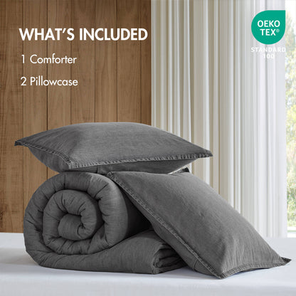 Mckenzie Cotton Twill Washed Comforter Set - Grey