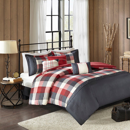 Ridge 6 Piece Herringbone Duvet Cover Set - Red