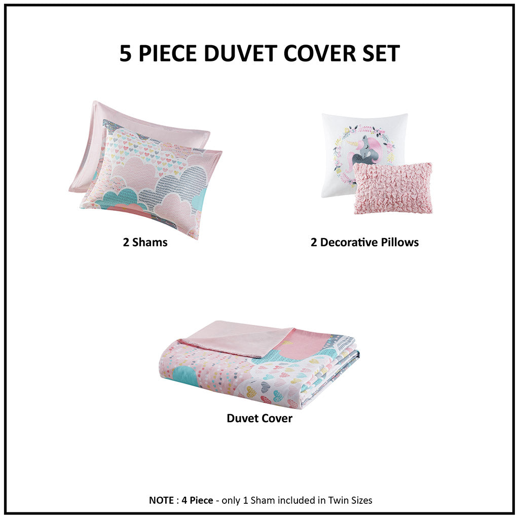 Cloud Cotton Printed Duvet Cover Set - Pink