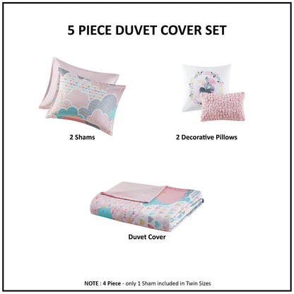 Cloud Cotton Printed Duvet Cover Set - Pink