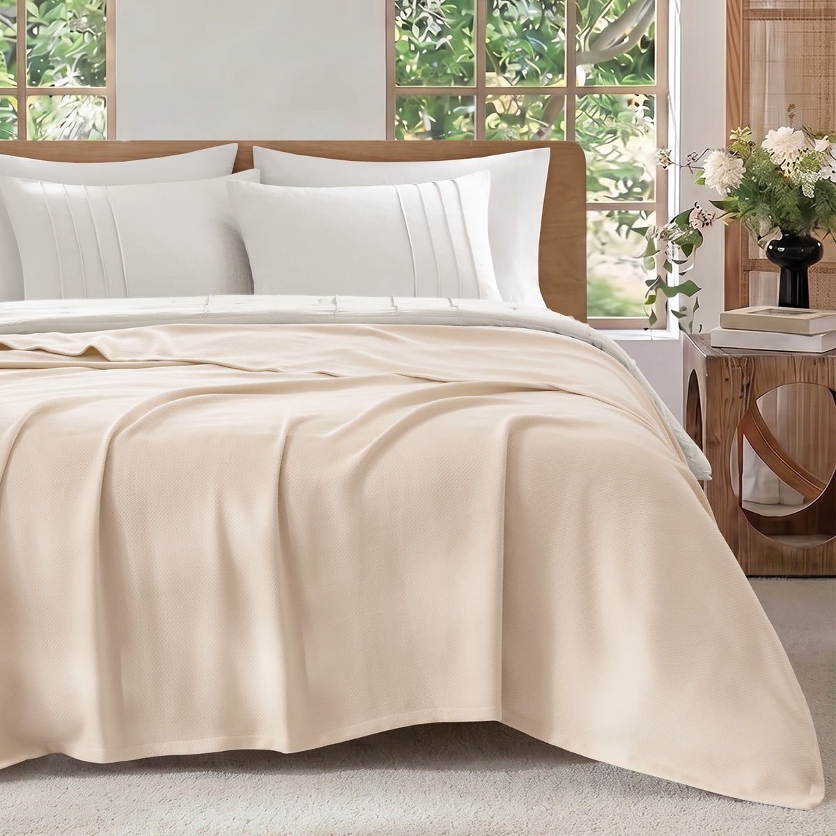 100% Certified Egyptian Cotton Blanket - Micro- herringbone Beige