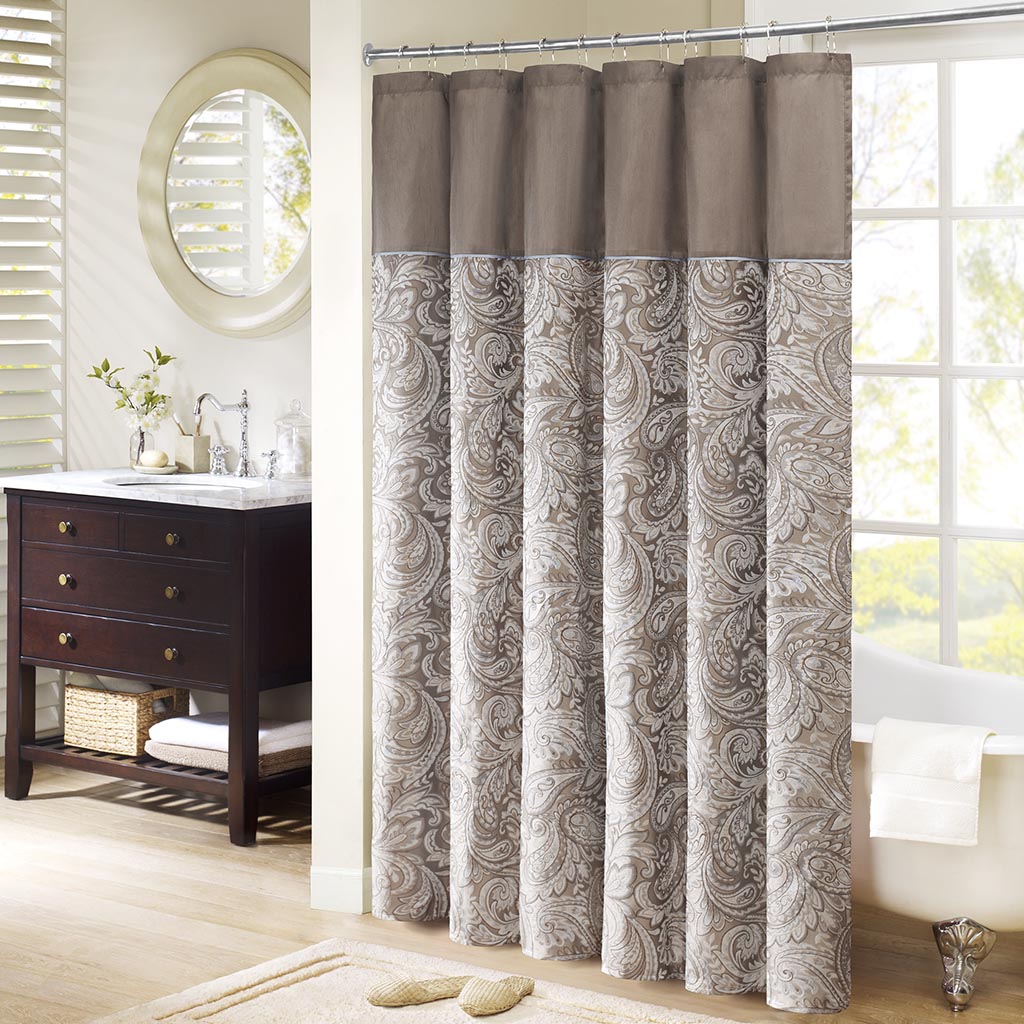 Aubrey Jacquard Shower Curtain - Blue/Brown