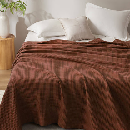 Waffle Weave Cotton Blanket - Brown