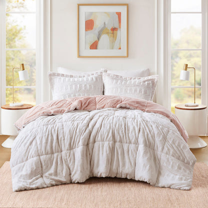 Gia Faux Fur Comforter Mini Set - Blush/White