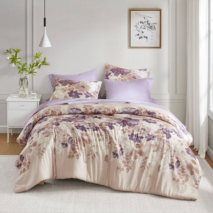 Luna Floral Comforter Set with Bed Sheets - Taupe