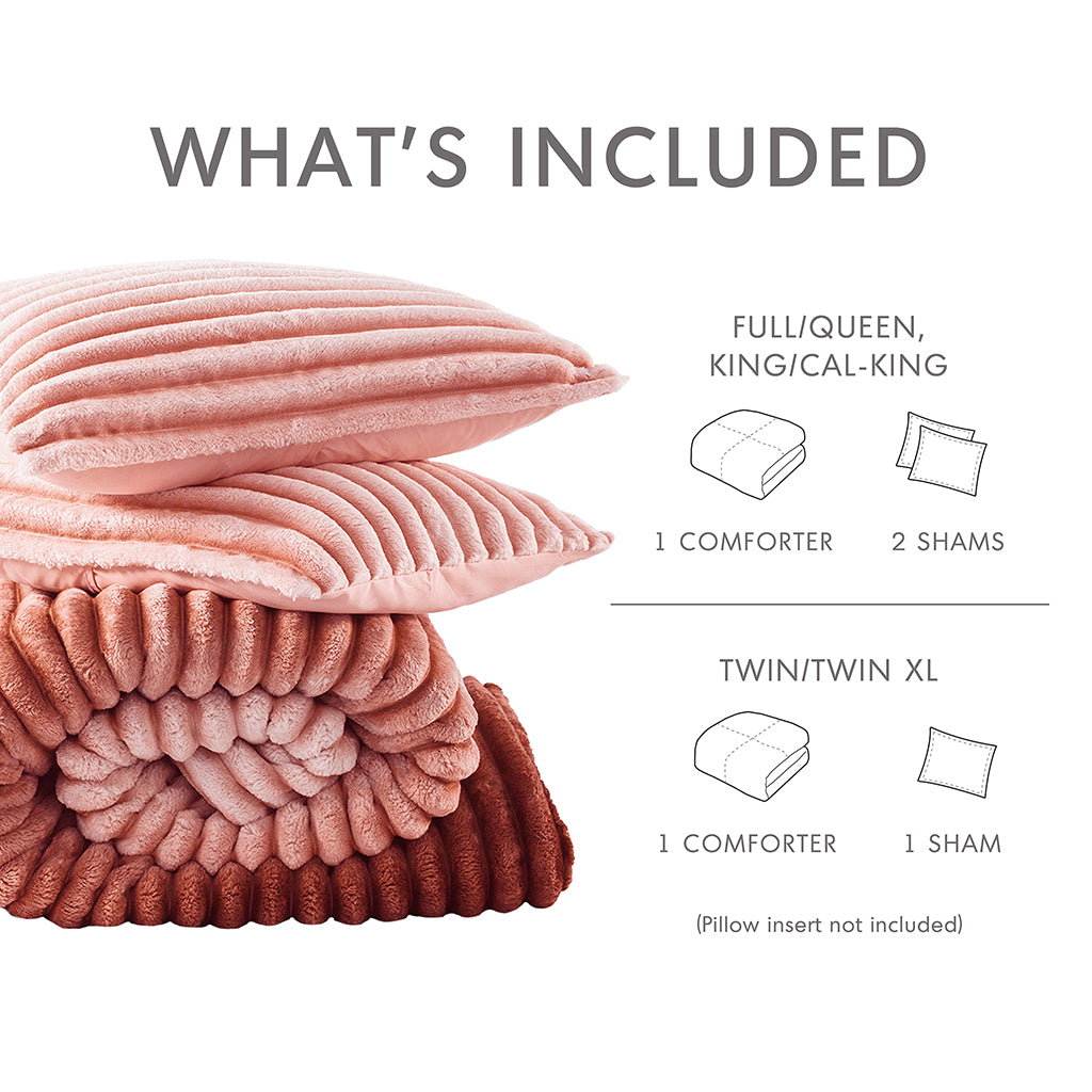 Avril Fluffy Ribbed Plush Comforter Set - Blush Ombre