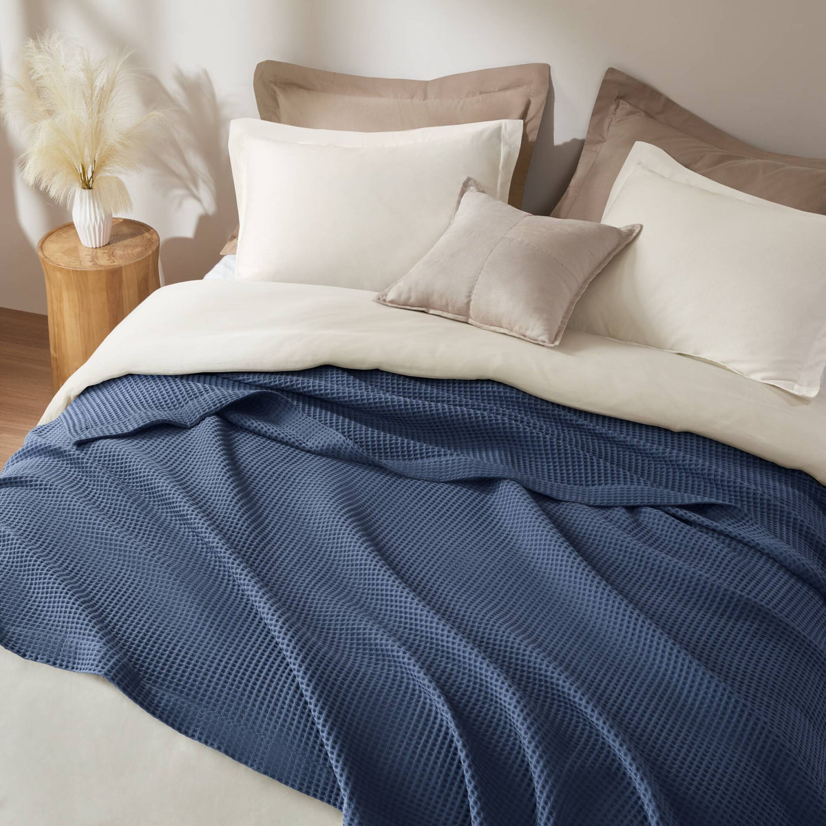 Waffle Weave Cotton Blanket - Indigo