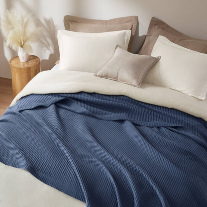 Waffle Weave Cotton Blanket - Indigo