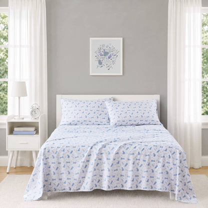 Printed Microfiber Sheet Set - Blue Cat