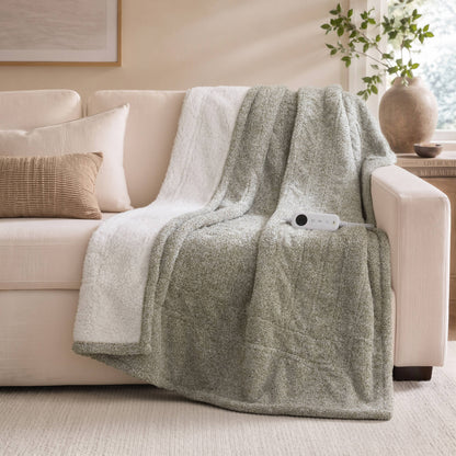 Marled Dream Soft Heated Throw - Marled Green