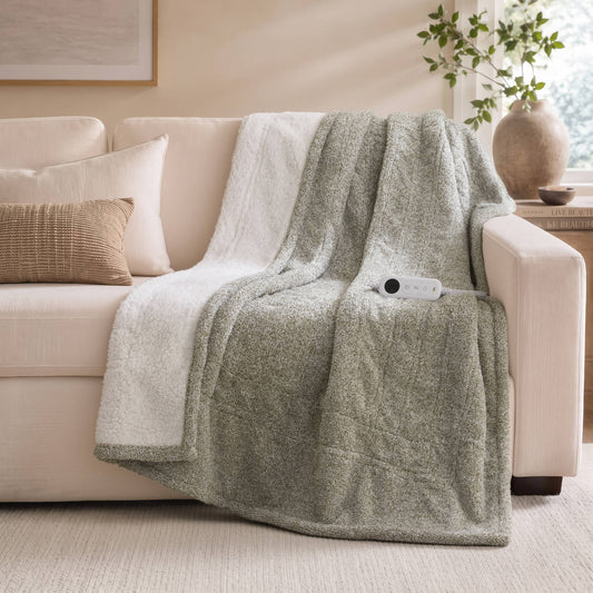 Marled Dream Soft Heated Throw - Marled Green
