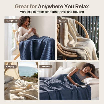 Waffle Weave Cotton Blanket - Indigo