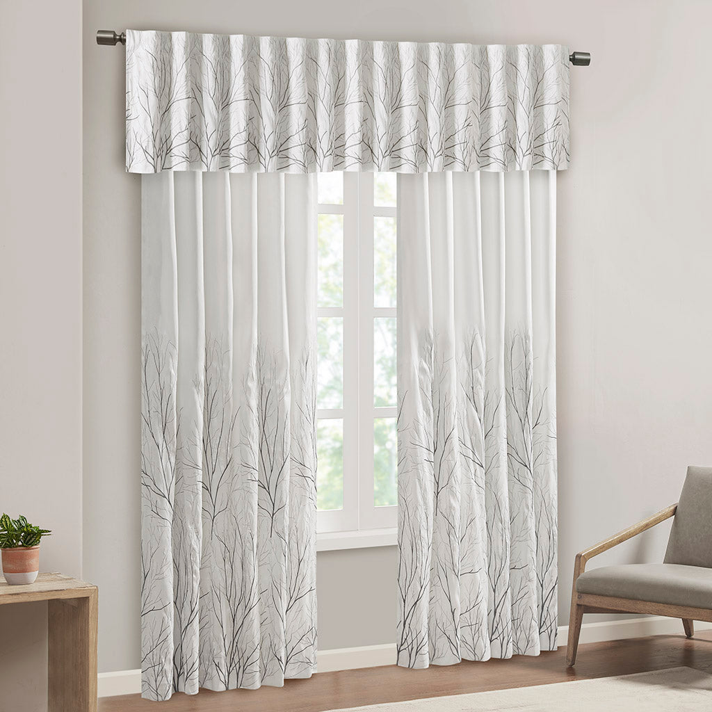 Andora Faux Silk Embroidered Window Valance - White