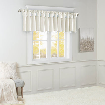 Emilia Lightweight Faux Silk Valance With Beads - White
