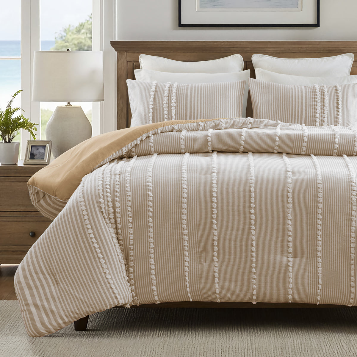 Anslee 3 Piece Cotton Yarn Dyed Comforter Set - Taupe