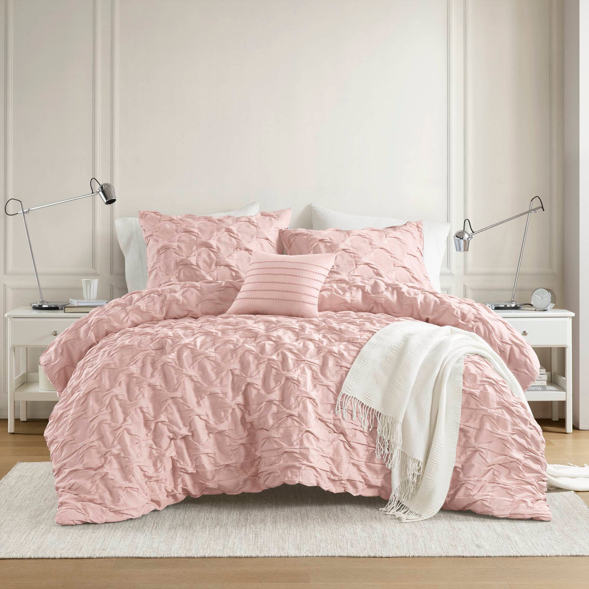 Bailey Diamond Pintuck Pleated Woven Comforter Set - Pink