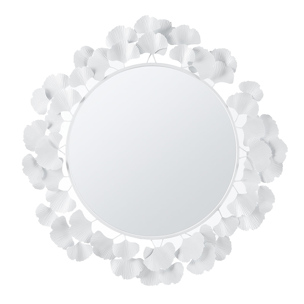 Eden Gingko Leaf Round Wall Mirror 30.5” - White