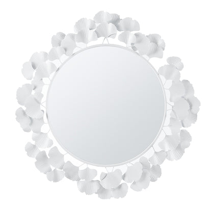 Eden Gingko Leaf Round Wall Mirror 30.5” - White