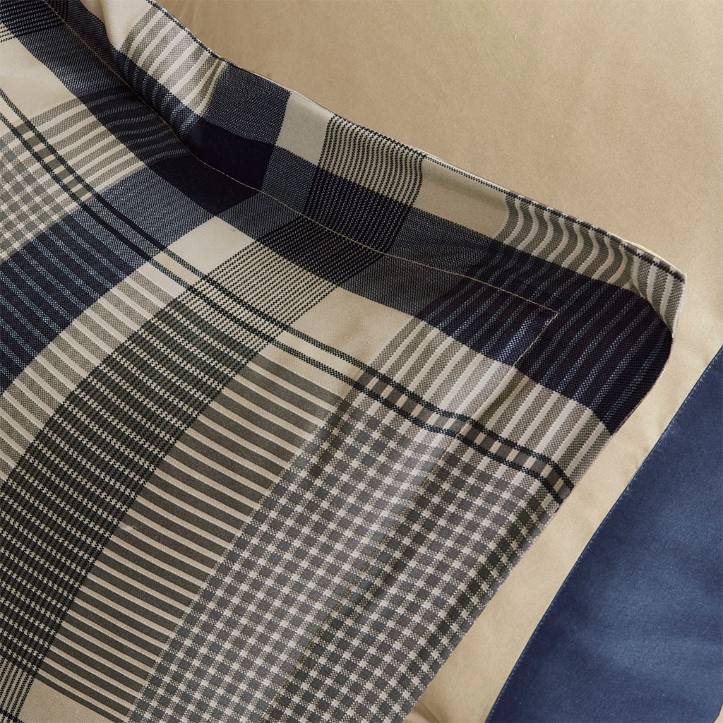 Robbie Plaid Comforter Set with Bed Sheets - Navy Multi
